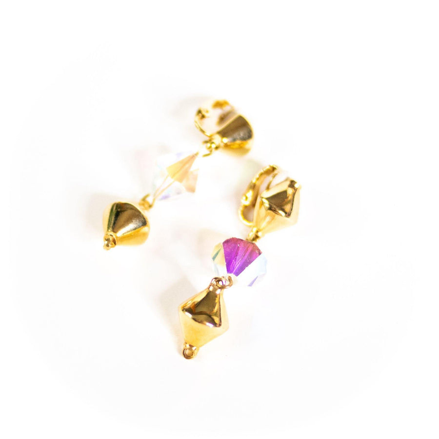 Vintage Swarovski Gold and Aurora Borealis Dangling Statement Earrings by Swarovski - Vintage Meet Modern Vintage Jewelry - Chicago, Illinois - #oldhollywoodglamour #vintagemeetmodern #designervintage #jewelrybox #antiquejewelry #vintagejewelry