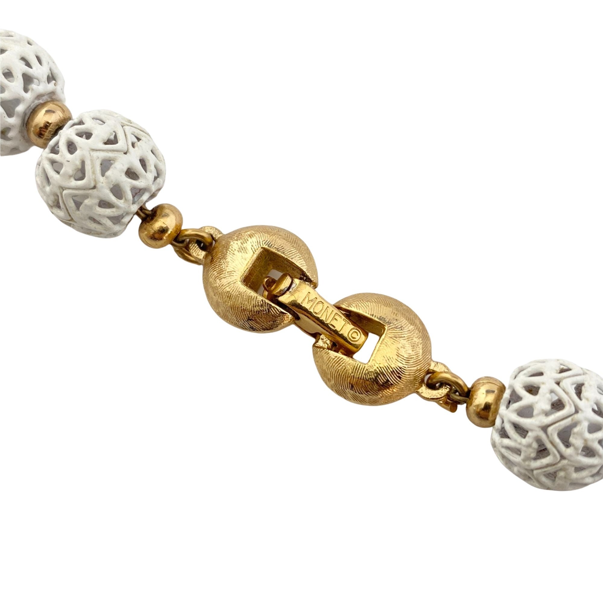 Vintage Monet White Pierced Lattice Bead Necklace by Monet - Vintage Meet Modern Vintage Jewelry - Chicago, Illinois - #oldhollywoodglamour #vintagemeetmodern #designervintage #jewelrybox #antiquejewelry #vintagejewelry