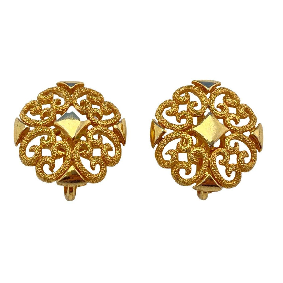 Vintage Avon Gold Scroll Medallion Earrings by Avon - Vintage Meet Modern Vintage Jewelry - Chicago, Illinois - #oldhollywoodglamour #vintagemeetmodern #designervintage #jewelrybox #antiquejewelry #vintagejewelry