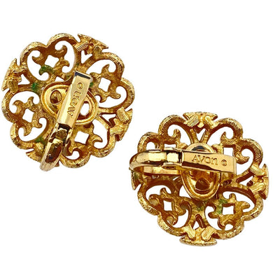 Vintage Avon Gold Scroll Medallion Earrings by Avon - Vintage Meet Modern Vintage Jewelry - Chicago, Illinois - #oldhollywoodglamour #vintagemeetmodern #designervintage #jewelrybox #antiquejewelry #vintagejewelry