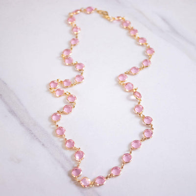 Vintage Pink Bezel Set Crystal Necklace by Unsigned Beauty - Vintage Meet Modern Vintage Jewelry - Chicago, Illinois - #oldhollywoodglamour #vintagemeetmodern #designervintage #jewelrybox #antiquejewelry #vintagejewelry