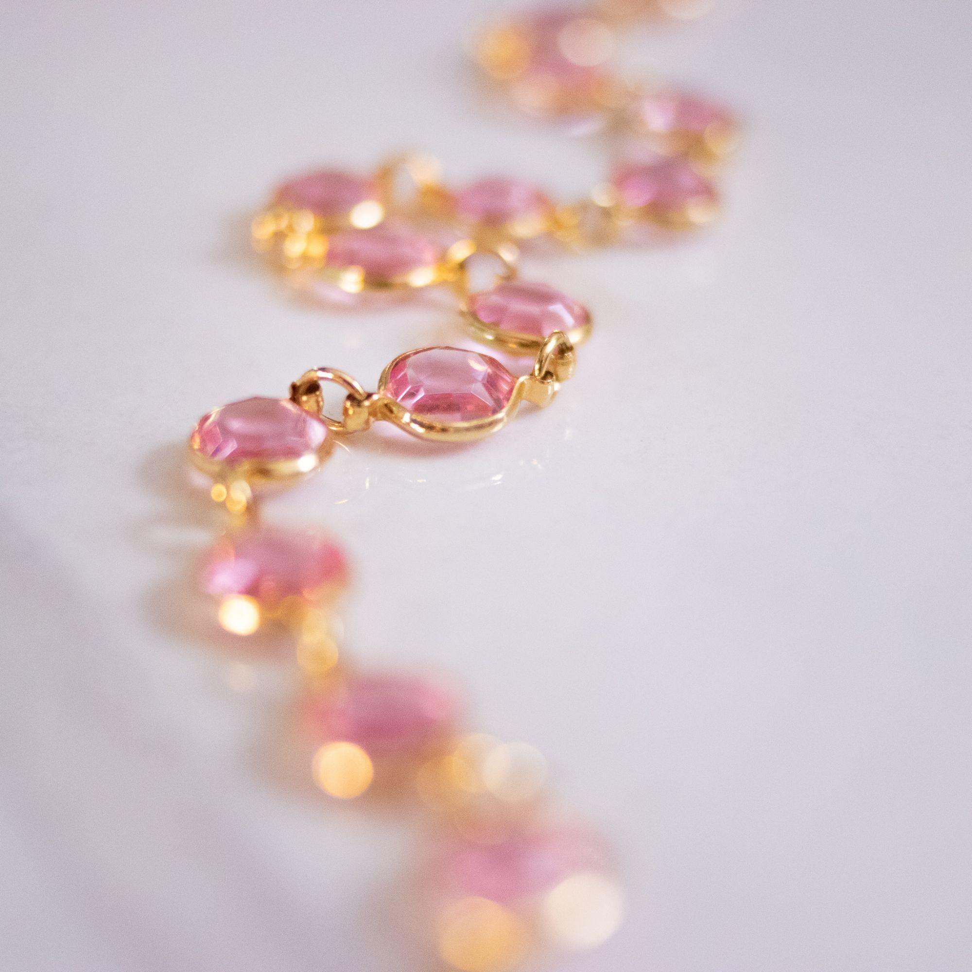 Vintage Pink Bezel Set Crystal Necklace by Unsigned Beauty - Vintage Meet Modern Vintage Jewelry - Chicago, Illinois - #oldhollywoodglamour #vintagemeetmodern #designervintage #jewelrybox #antiquejewelry #vintagejewelry