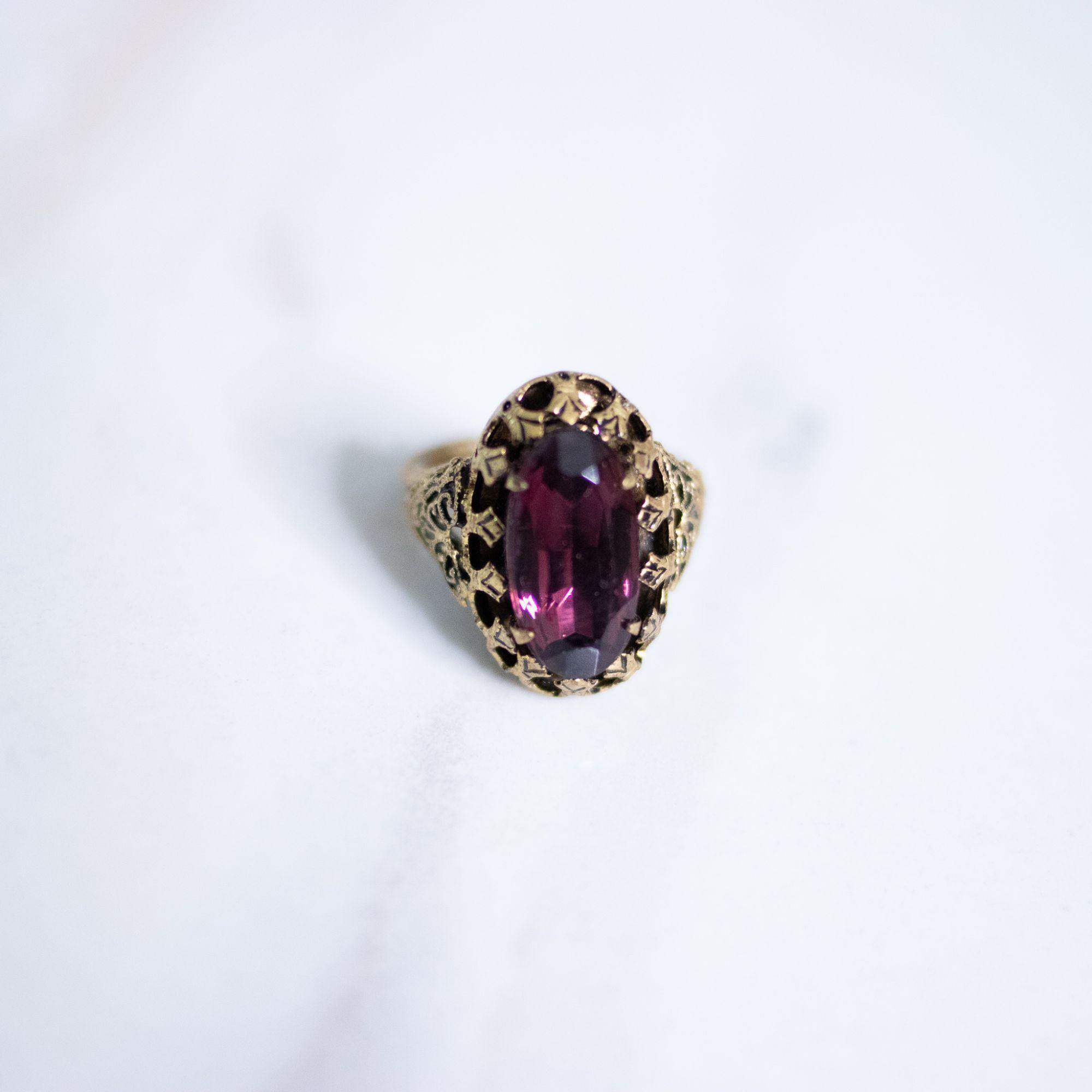 Vintage Purple Crystal Statement Ring by Unsigned West Germany - Vintage Meet Modern Vintage Jewelry - Chicago, Illinois - #oldhollywoodglamour #vintagemeetmodern #designervintage #jewelrybox #antiquejewelry #vintagejewelry