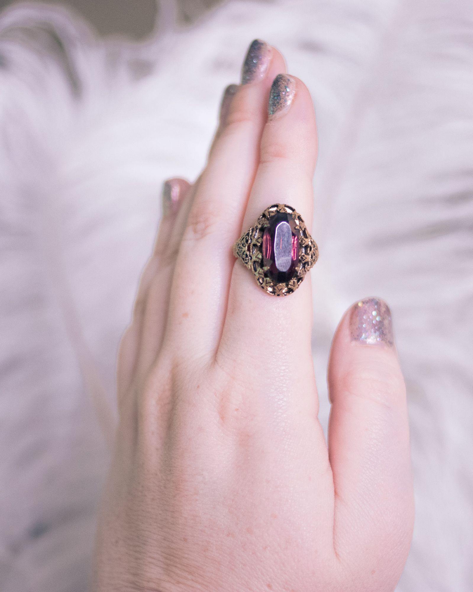 Vintage Purple Crystal Statement Ring by Unsigned West Germany - Vintage Meet Modern Vintage Jewelry - Chicago, Illinois - #oldhollywoodglamour #vintagemeetmodern #designervintage #jewelrybox #antiquejewelry #vintagejewelry