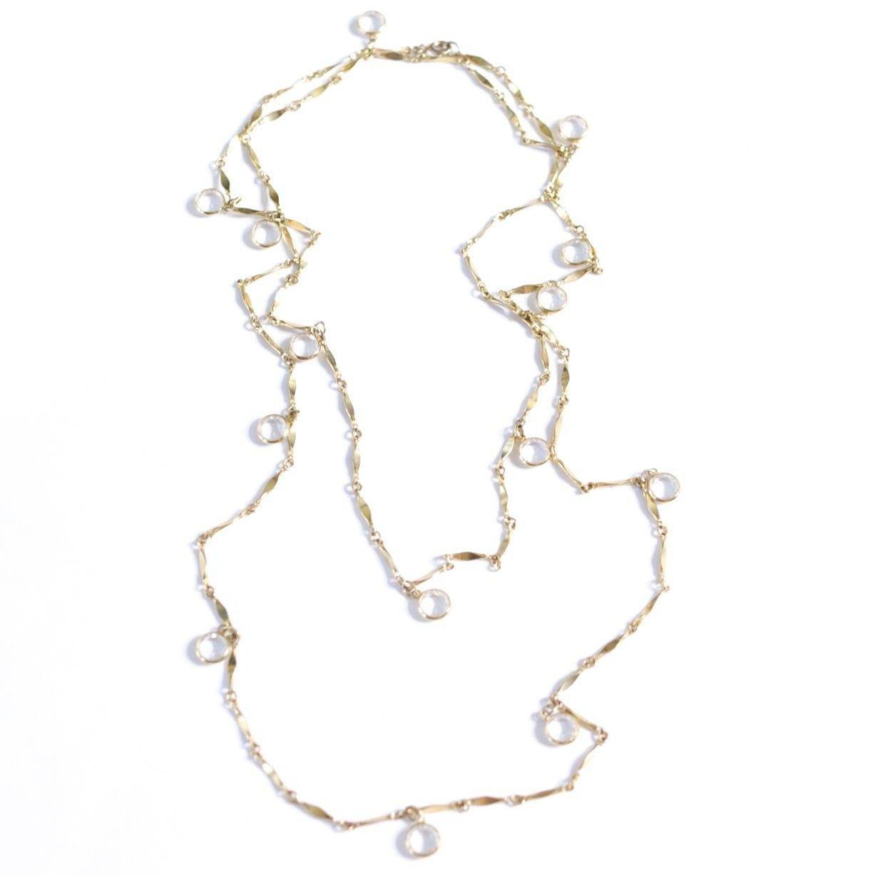 Vintage Flat Gold Link and Bezel Set Crystal Necklace by Unsigned Beauty - Vintage Meet Modern Vintage Jewelry - Chicago, Illinois - #oldhollywoodglamour #vintagemeetmodern #designervintage #jewelrybox #antiquejewelry #vintagejewelry