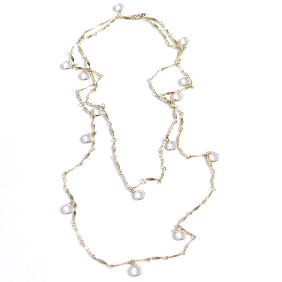 Vintage Flat Gold Link and Bezel Set Crystal Necklace by Unsigned Beauty - Vintage Meet Modern Vintage Jewelry - Chicago, Illinois - #oldhollywoodglamour #vintagemeetmodern #designervintage #jewelrybox #antiquejewelry #vintagejewelry