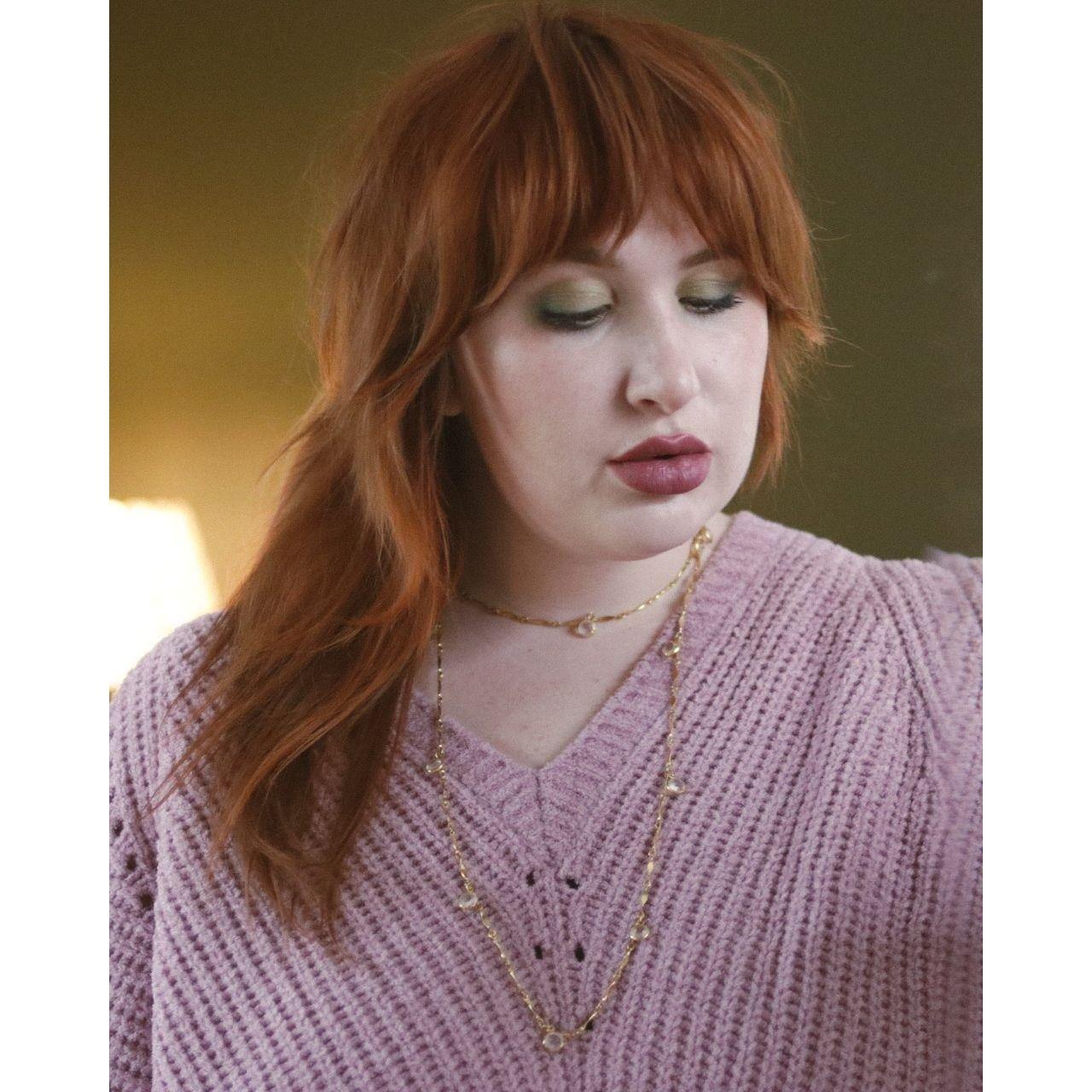 Vintage Flat Gold Link and Bezel Set Crystal Necklace by Unsigned Beauty - Vintage Meet Modern Vintage Jewelry - Chicago, Illinois - #oldhollywoodglamour #vintagemeetmodern #designervintage #jewelrybox #antiquejewelry #vintagejewelry