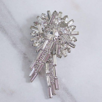Vintage Large Diamante Firework Brooch with Baguette and Brilliant Round Crystals by Unsigned Beauty - Vintage Meet Modern Vintage Jewelry - Chicago, Illinois - #oldhollywoodglamour #vintagemeetmodern #designervintage #jewelrybox #antiquejewelry #vintagejewelry