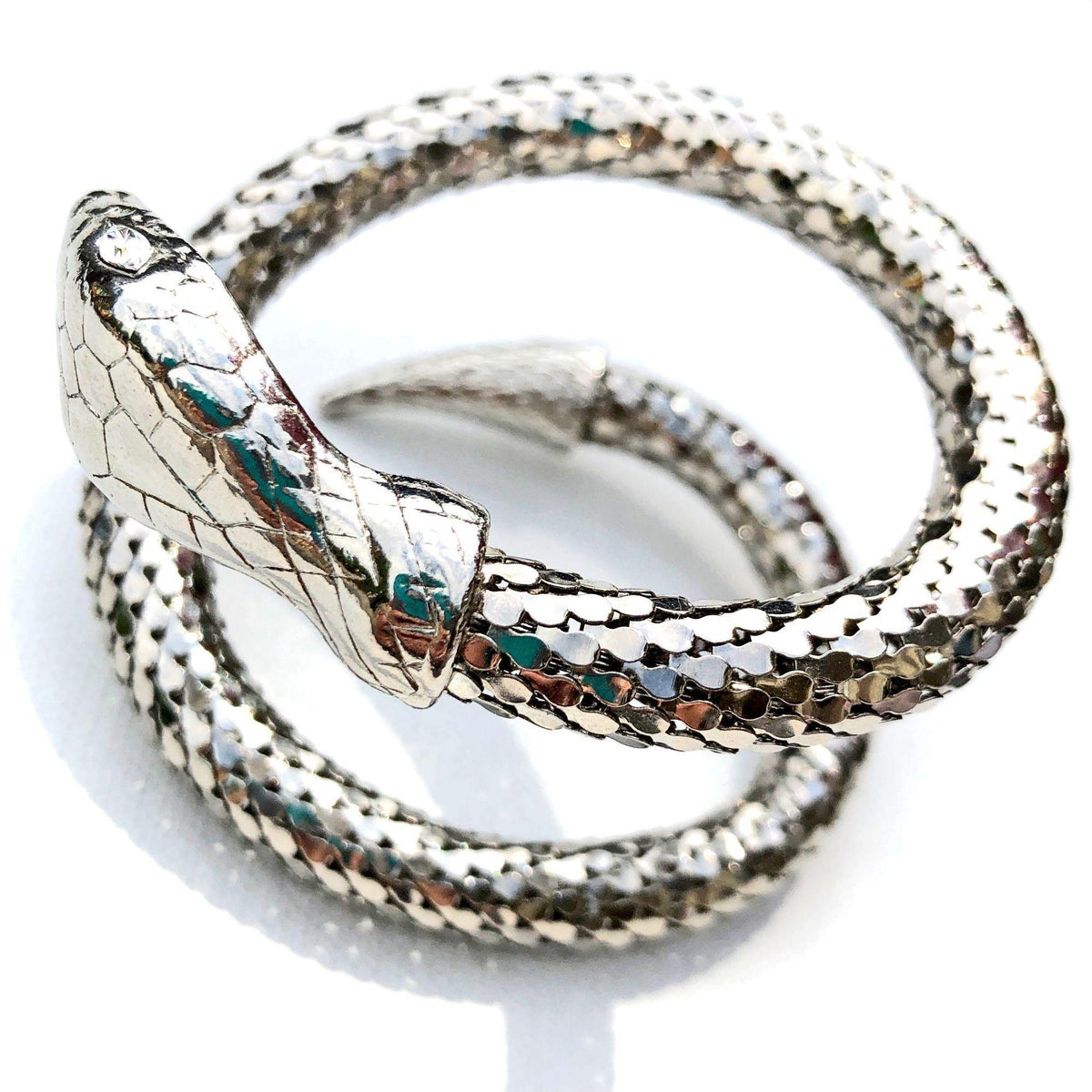 Vintage Unsigned Whiting and Davis Silver Snake Mesh Coil Bracelet