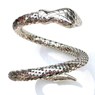 Vintage Unsigned Whiting and Davis Silver Snake Mesh Coil Bracelet by Whiting and Davis - Vintage Meet Modern Vintage Jewelry - Chicago, Illinois - #oldhollywoodglamour #vintagemeetmodern #designervintage #jewelrybox #antiquejewelry #vintagejewelry