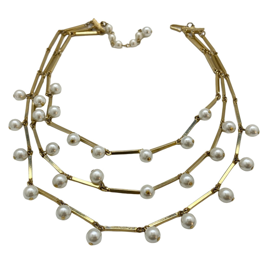 Gold and Pearl Multi Strand Necklace by Unsigned Beauty - Vintage Meet Modern Vintage Jewelry - Chicago, Illinois - #oldhollywoodglamour #vintagemeetmodern #designervintage #jewelrybox #antiquejewelry #vintagejewelry