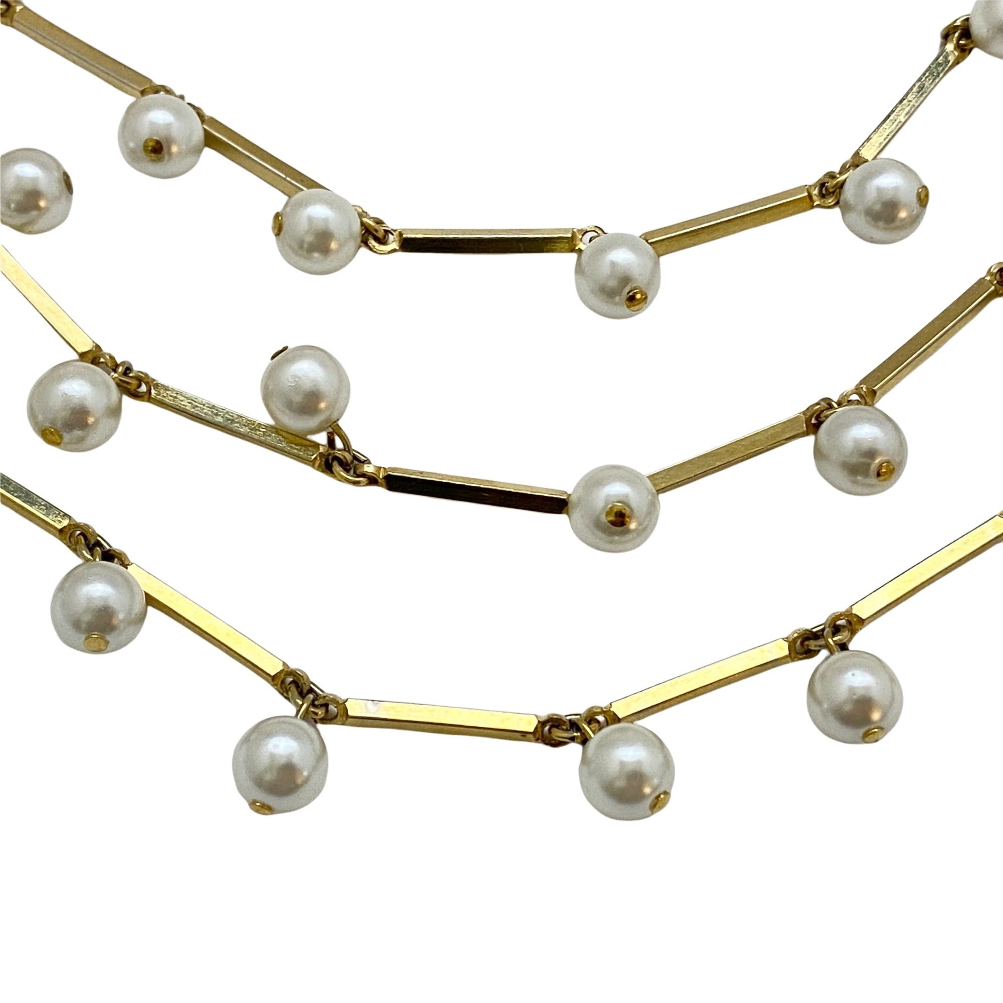Gold and Pearl Multi Strand Necklace by Unsigned Beauty - Vintage Meet Modern Vintage Jewelry - Chicago, Illinois - #oldhollywoodglamour #vintagemeetmodern #designervintage #jewelrybox #antiquejewelry #vintagejewelry