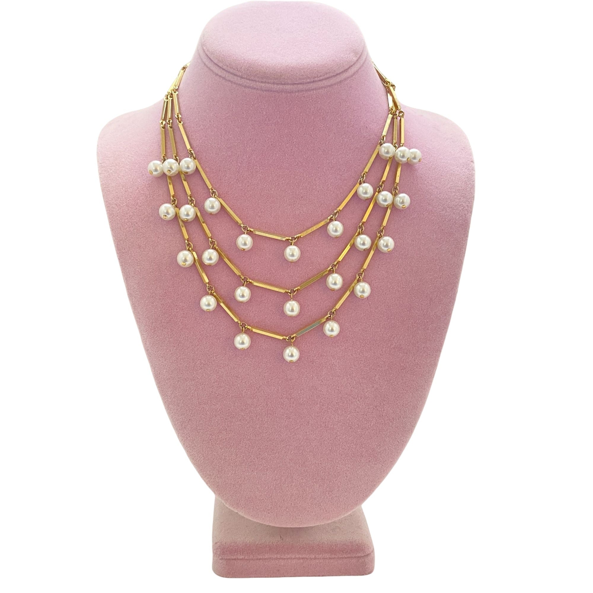 Gold and Pearl Multi Strand Necklace by Unsigned Beauty - Vintage Meet Modern Vintage Jewelry - Chicago, Illinois - #oldhollywoodglamour #vintagemeetmodern #designervintage #jewelrybox #antiquejewelry #vintagejewelry