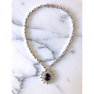 Vintage Purple and Diamante Rhinestone Necklace by Unsigned Beauty - Vintage Meet Modern Vintage Jewelry - Chicago, Illinois - #oldhollywoodglamour #vintagemeetmodern #designervintage #jewelrybox #antiquejewelry #vintagejewelry