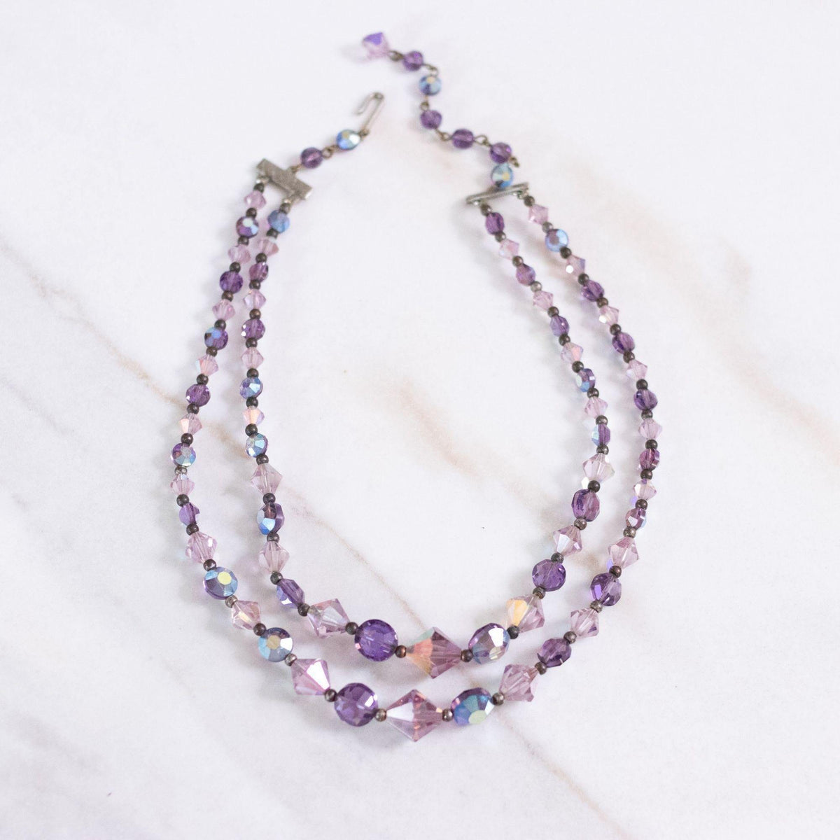 Vintage Purple Aurora Borealis Double Strand Crystal Necklace