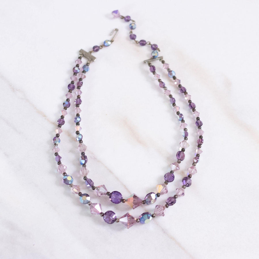 Vintage Purple Aurora Borealis Double Strand Crystal Necklace by Austria - Vintage Meet Modern Vintage Jewelry - Chicago, Illinois - #oldhollywoodglamour #vintagemeetmodern #designervintage #jewelrybox #antiquejewelry #vintagejewelry
