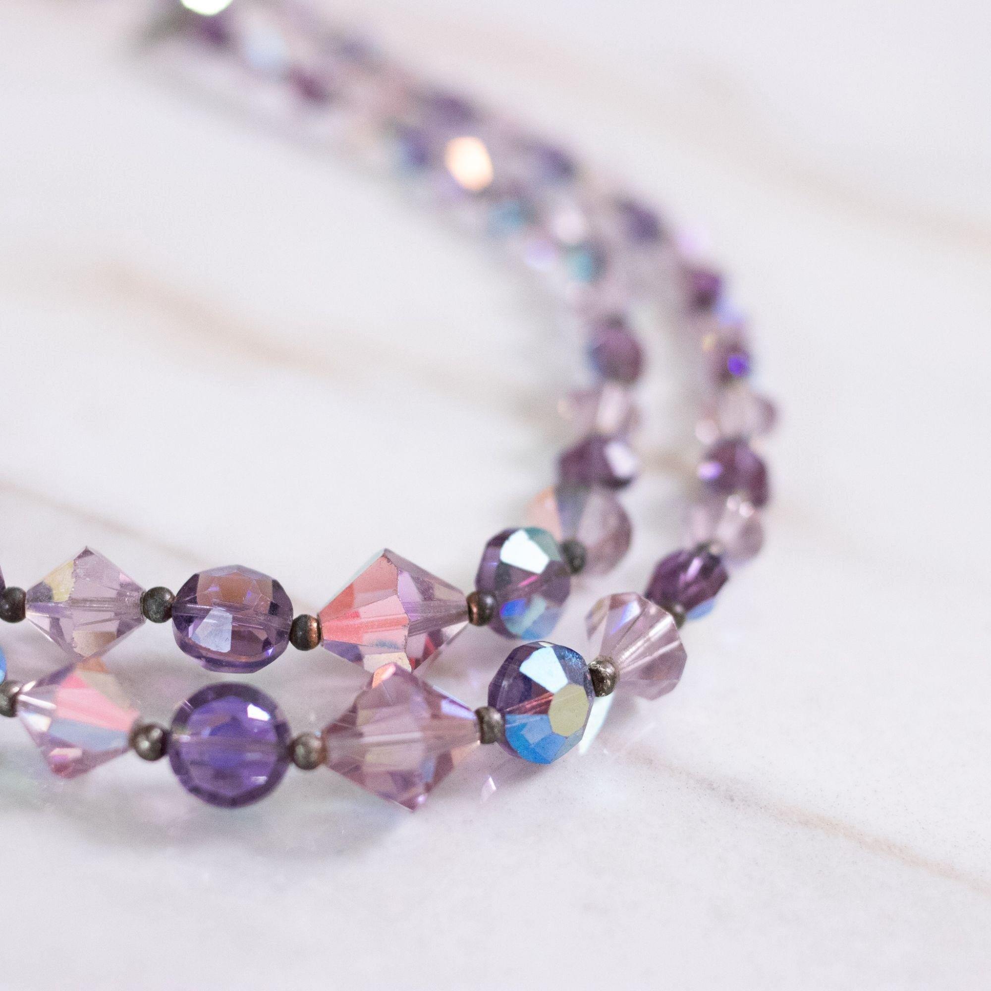 Vintage Purple Aurora Borealis Double Strand Crystal Necklace by Austria - Vintage Meet Modern Vintage Jewelry - Chicago, Illinois - #oldhollywoodglamour #vintagemeetmodern #designervintage #jewelrybox #antiquejewelry #vintagejewelry