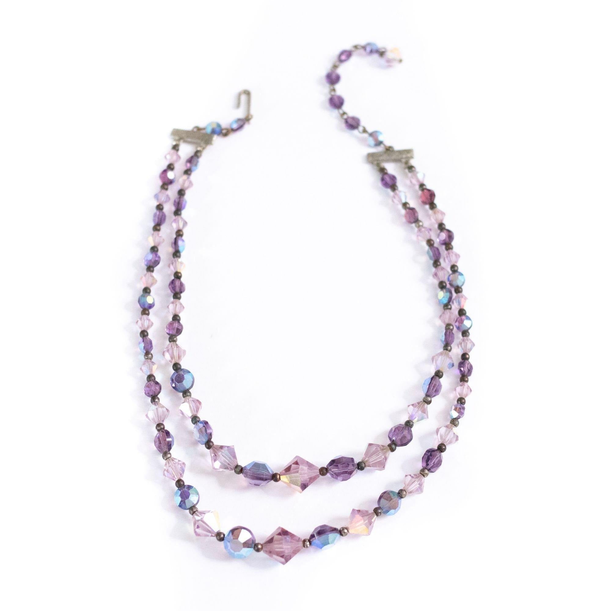 Vintage Purple Aurora Borealis Double Strand Crystal Necklace by Austria - Vintage Meet Modern Vintage Jewelry - Chicago, Illinois - #oldhollywoodglamour #vintagemeetmodern #designervintage #jewelrybox #antiquejewelry #vintagejewelry