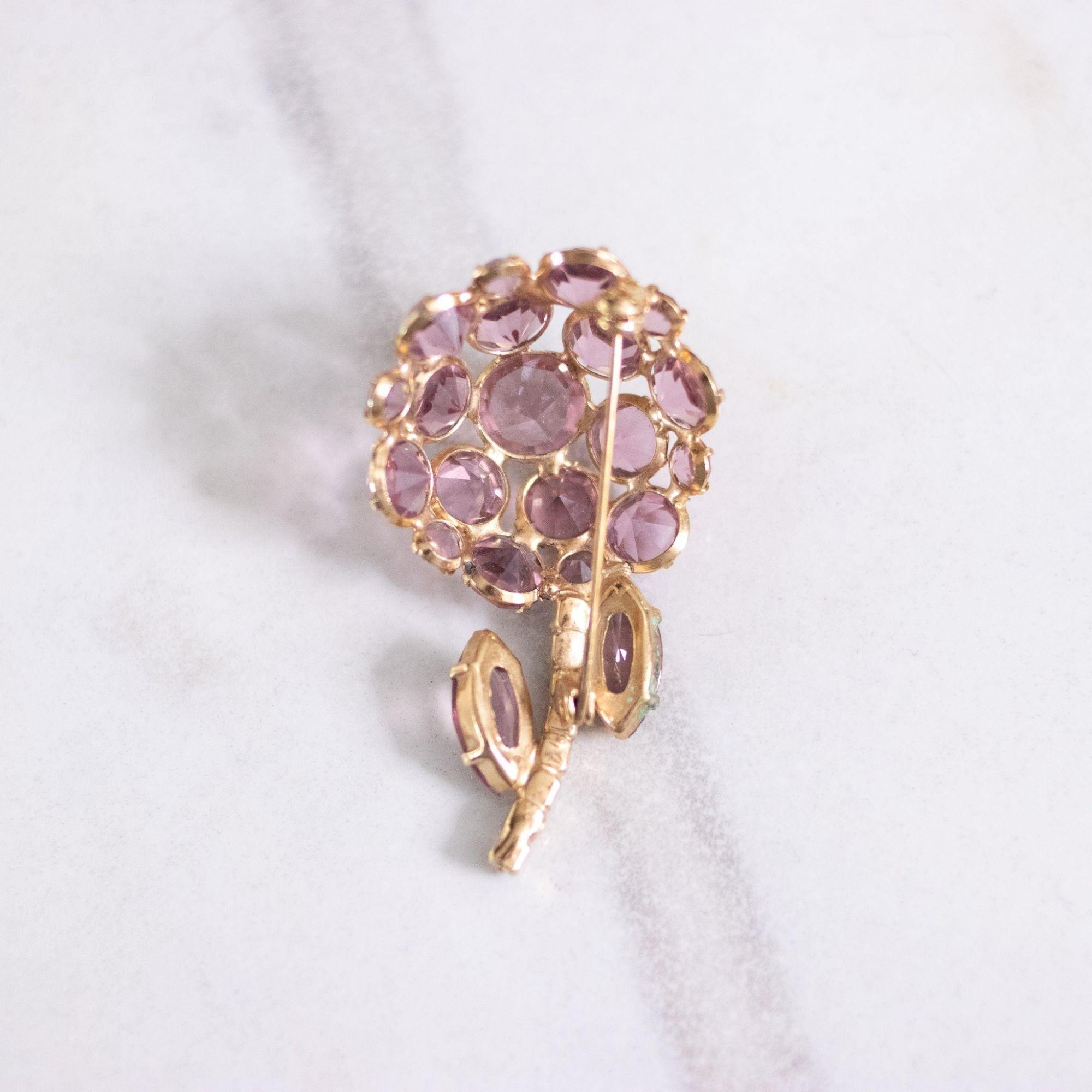 Vintage Pink Bezel Set Crystal Flower Brooch by Unsigned Beauty - Vintage Meet Modern Vintage Jewelry - Chicago, Illinois - #oldhollywoodglamour #vintagemeetmodern #designervintage #jewelrybox #antiquejewelry #vintagejewelry