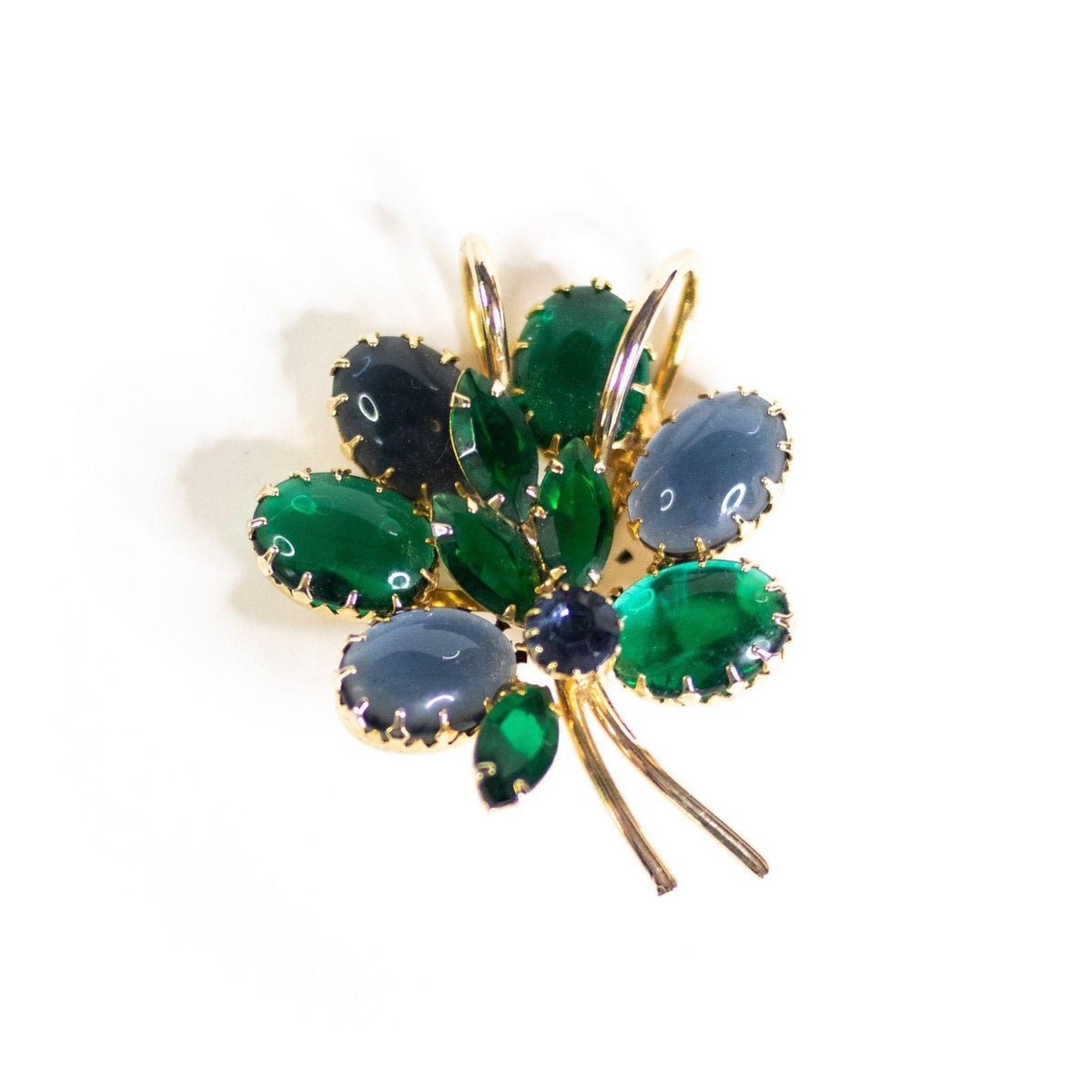 Vintage Weiss Blue and Green Cabochon Crystal Brooch