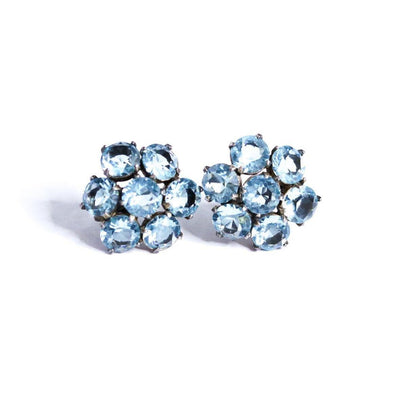 Vintage 1950s Blue Crystal Cluster Earrings Set In Sterling Silver by Unsigned Beauty - Vintage Meet Modern Vintage Jewelry - Chicago, Illinois - #oldhollywoodglamour #vintagemeetmodern #designervintage #jewelrybox #antiquejewelry #vintagejewelry