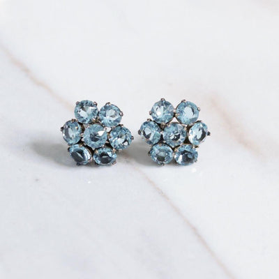 Vintage 1950s Blue Crystal Cluster Earrings Set In Sterling Silver by Unsigned Beauty - Vintage Meet Modern Vintage Jewelry - Chicago, Illinois - #oldhollywoodglamour #vintagemeetmodern #designervintage #jewelrybox #antiquejewelry #vintagejewelry