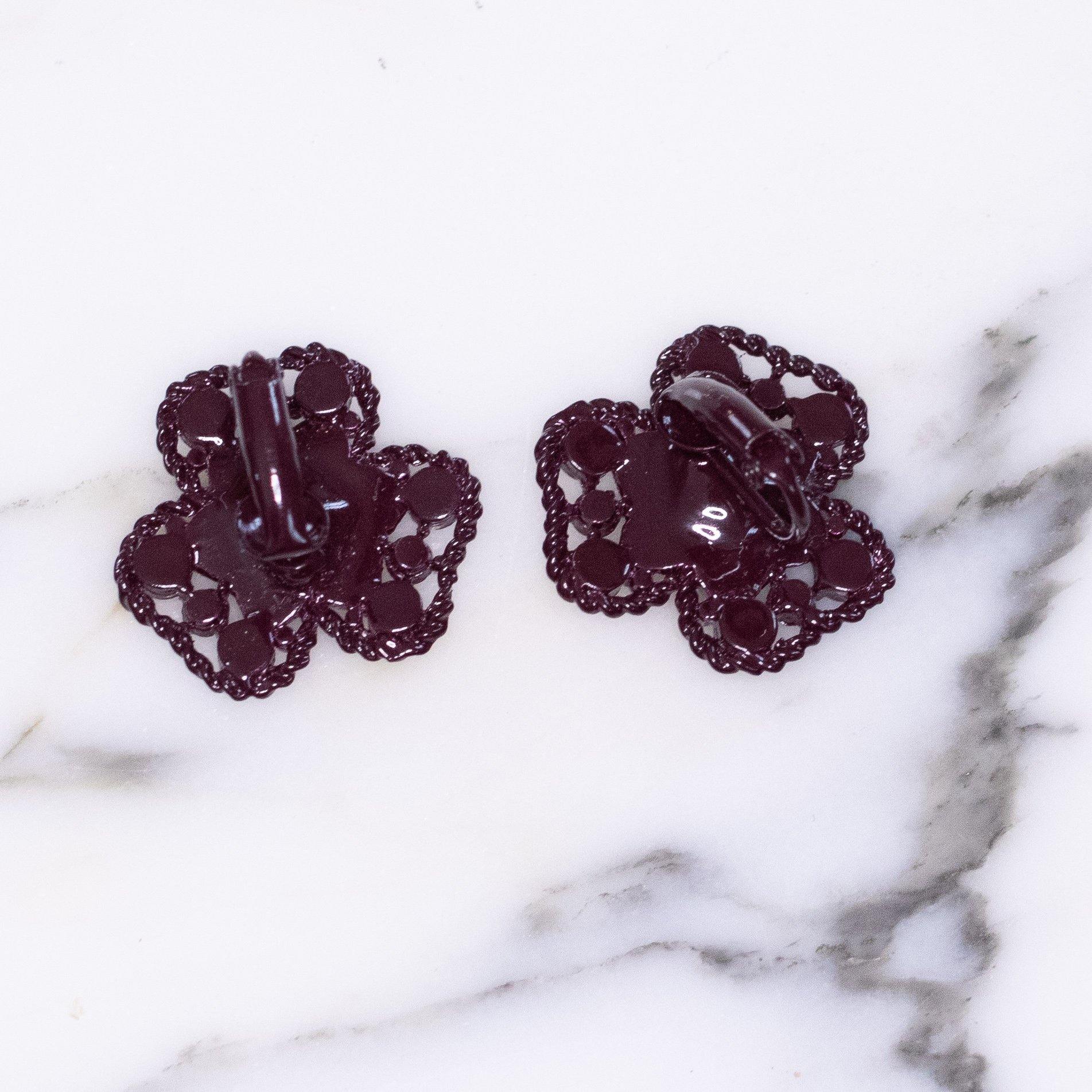 Vintage Red Rhinestone Flower Earrings in Red Painted Enamel Finish by Weiss or Lisner - Vintage Meet Modern Vintage Jewelry - Chicago, Illinois - #oldhollywoodglamour #vintagemeetmodern #designervintage #jewelrybox #antiquejewelry #vintagejewelry