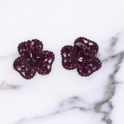 Vintage Red Rhinestone Flower Earrings in Red Painted Enamel Finish by Weiss or Lisner - Vintage Meet Modern Vintage Jewelry - Chicago, Illinois - #oldhollywoodglamour #vintagemeetmodern #designervintage #jewelrybox #antiquejewelry #vintagejewelry