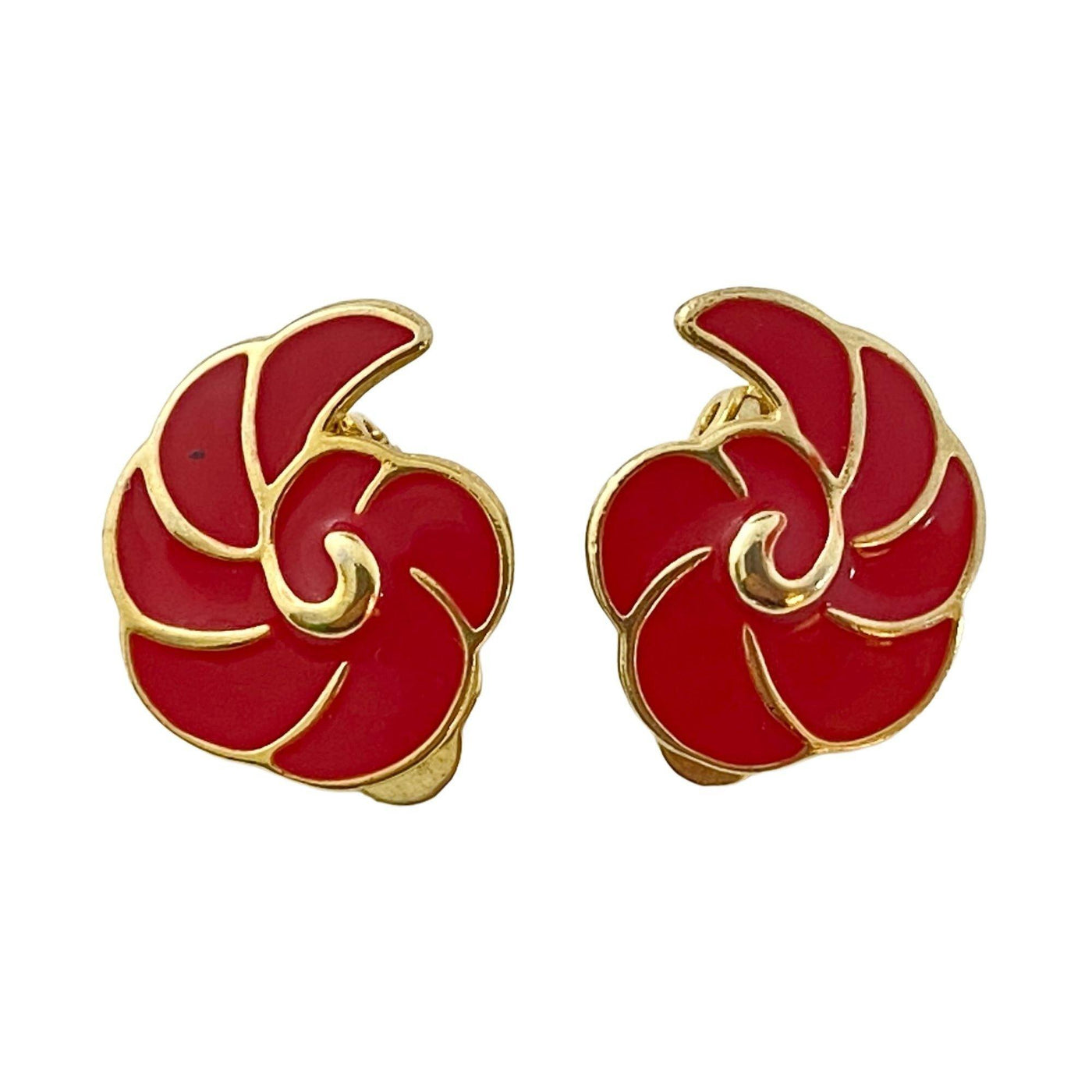 Vintage Red and Gold Shell Earrings