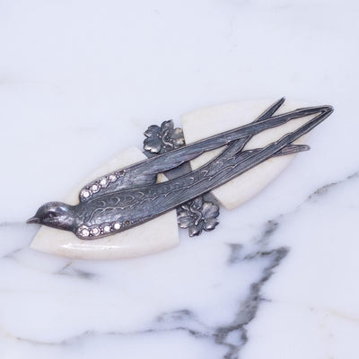 Vintage Ermani Bulatti Bone with Sterling Silver Sparrow Bird Brooch by Ermani Bulatti - Vintage Meet Modern Vintage Jewelry - Chicago, Illinois - #oldhollywoodglamour #vintagemeetmodern #designervintage #jewelrybox #antiquejewelry #vintagejewelry