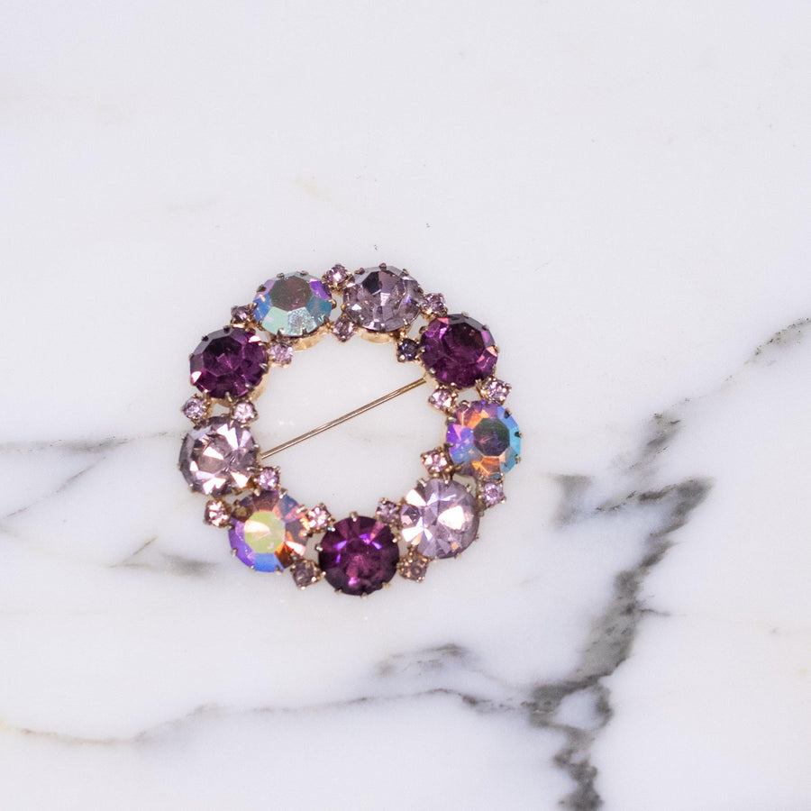 Vintage Karu Lavender and Amethyst Aurora Borealis Crystal Rhinestone Brooch by Karu - Vintage Meet Modern Vintage Jewelry - Chicago, Illinois - #oldhollywoodglamour #vintagemeetmodern #designervintage #jewelrybox #antiquejewelry #vintagejewelry