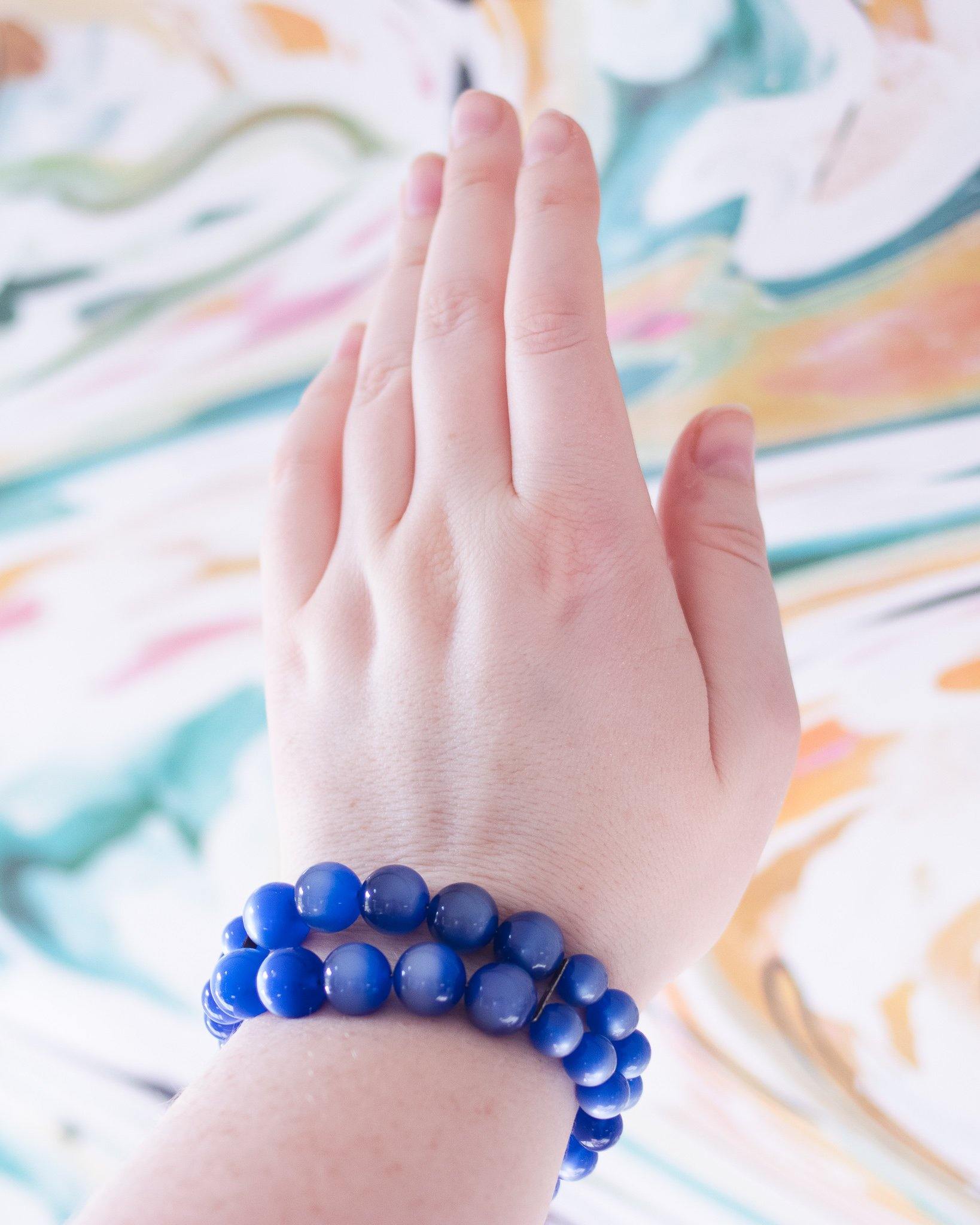 Vintage Blue Moonglow Double Strand Expansion Bracelet by Unsigned Beauty - Vintage Meet Modern Vintage Jewelry - Chicago, Illinois - #oldhollywoodglamour #vintagemeetmodern #designervintage #jewelrybox #antiquejewelry #vintagejewelry