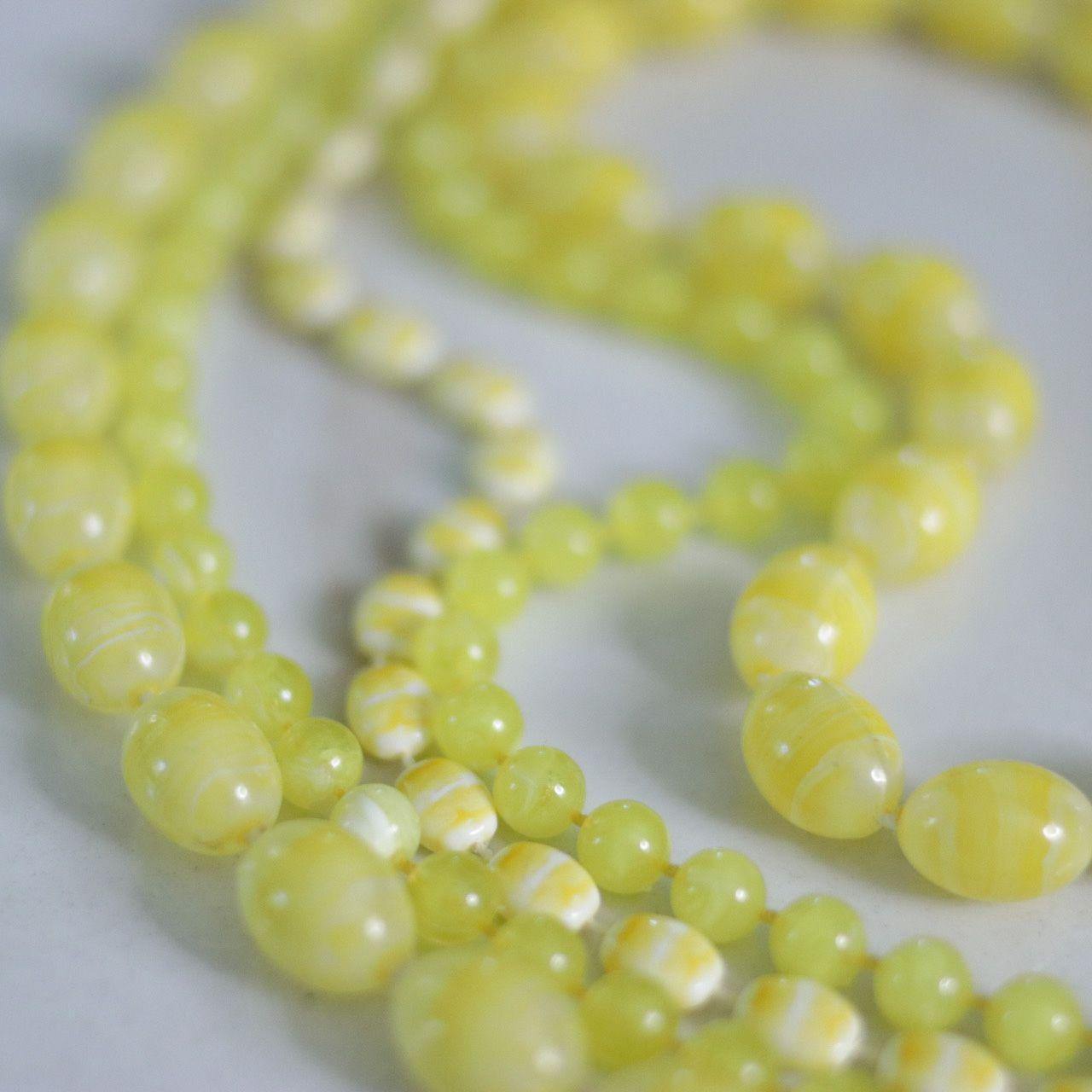 Vintage Yellow Triple Strand with Floral Clasp Necklace by Unsigned Designer - Vintage Meet Modern Vintage Jewelry - Chicago, Illinois - #oldhollywoodglamour #vintagemeetmodern #designervintage #jewelrybox #antiquejewelry #vintagejewelry