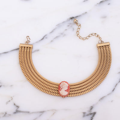 Vintage Victorian Revival Mesh Wide Chain Choker with Cameo by Vintage Meet Modern - Vintage Meet Modern Vintage Jewelry - Chicago, Illinois - #oldhollywoodglamour #vintagemeetmodern #designervintage #jewelrybox #antiquejewelry #vintagejewelry