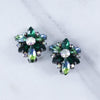 Vintage Blue Green Peacock Colored Rhinestone Statement Earrings by Unsigned Beauty - Vintage Meet Modern Vintage Jewelry - Chicago, Illinois - #oldhollywoodglamour #vintagemeetmodern #designervintage #jewelrybox #antiquejewelry #vintagejewelry