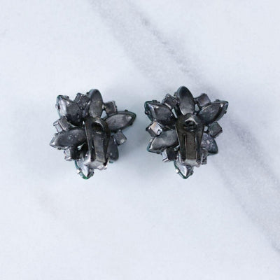 Vintage Blue Green Peacock Colored Rhinestone Statement Earrings by Unsigned Beauty - Vintage Meet Modern Vintage Jewelry - Chicago, Illinois - #oldhollywoodglamour #vintagemeetmodern #designervintage #jewelrybox #antiquejewelry #vintagejewelry