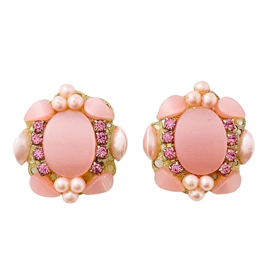 Vintage Pink Lucite and Rhinestone Earrings by Unsigned Beauty - Vintage Meet Modern Vintage Jewelry - Chicago, Illinois - #oldhollywoodglamour #vintagemeetmodern #designervintage #jewelrybox #antiquejewelry #vintagejewelry