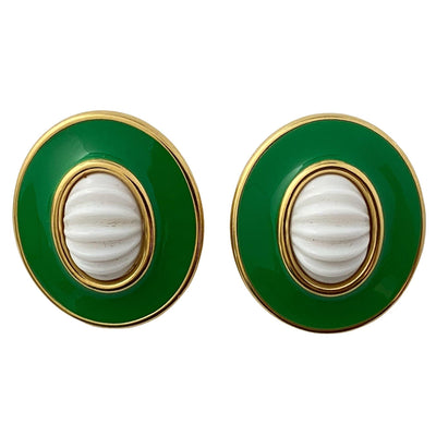 Vintage Monet Kelly Green and White Lucite Statement Earrings by Monet - Vintage Meet Modern Vintage Jewelry - Chicago, Illinois - #oldhollywoodglamour #vintagemeetmodern #designervintage #jewelrybox #antiquejewelry #vintagejewelry