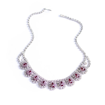 Vintage Ruby Crystal Rhinestones Rhinestone Necklace by Unsigned Beauty - Vintage Meet Modern Vintage Jewelry - Chicago, Illinois - #oldhollywoodglamour #vintagemeetmodern #designervintage #jewelrybox #antiquejewelry #vintagejewelry