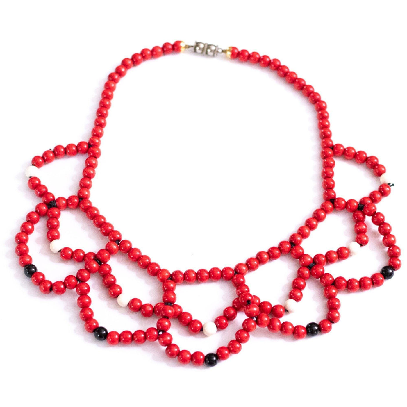 Vintage Red, White, Black Funky Bib Statement Necklace