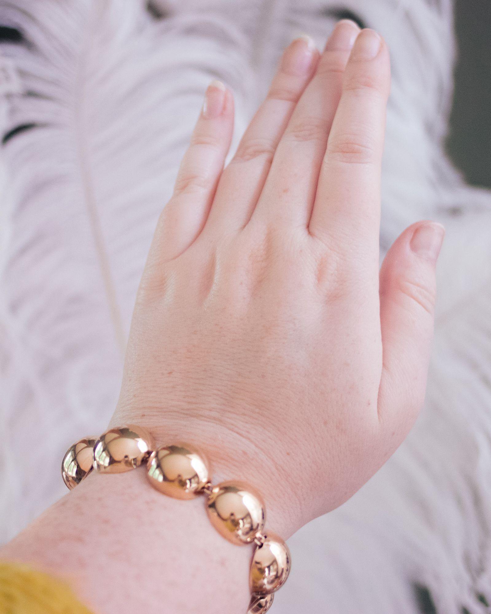 Vintage Monet  Flat Bead Chunky Gold Bracelet by Monet - Vintage Meet Modern Vintage Jewelry - Chicago, Illinois - #oldhollywoodglamour #vintagemeetmodern #designervintage #jewelrybox #antiquejewelry #vintagejewelry