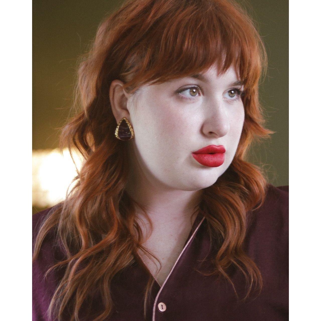 Vintage Napier Plum Purple Domed Hoop Earring by Napier - Vintage Meet Modern Vintage Jewelry - Chicago, Illinois - #oldhollywoodglamour #vintagemeetmodern #designervintage #jewelrybox #antiquejewelry #vintagejewelry