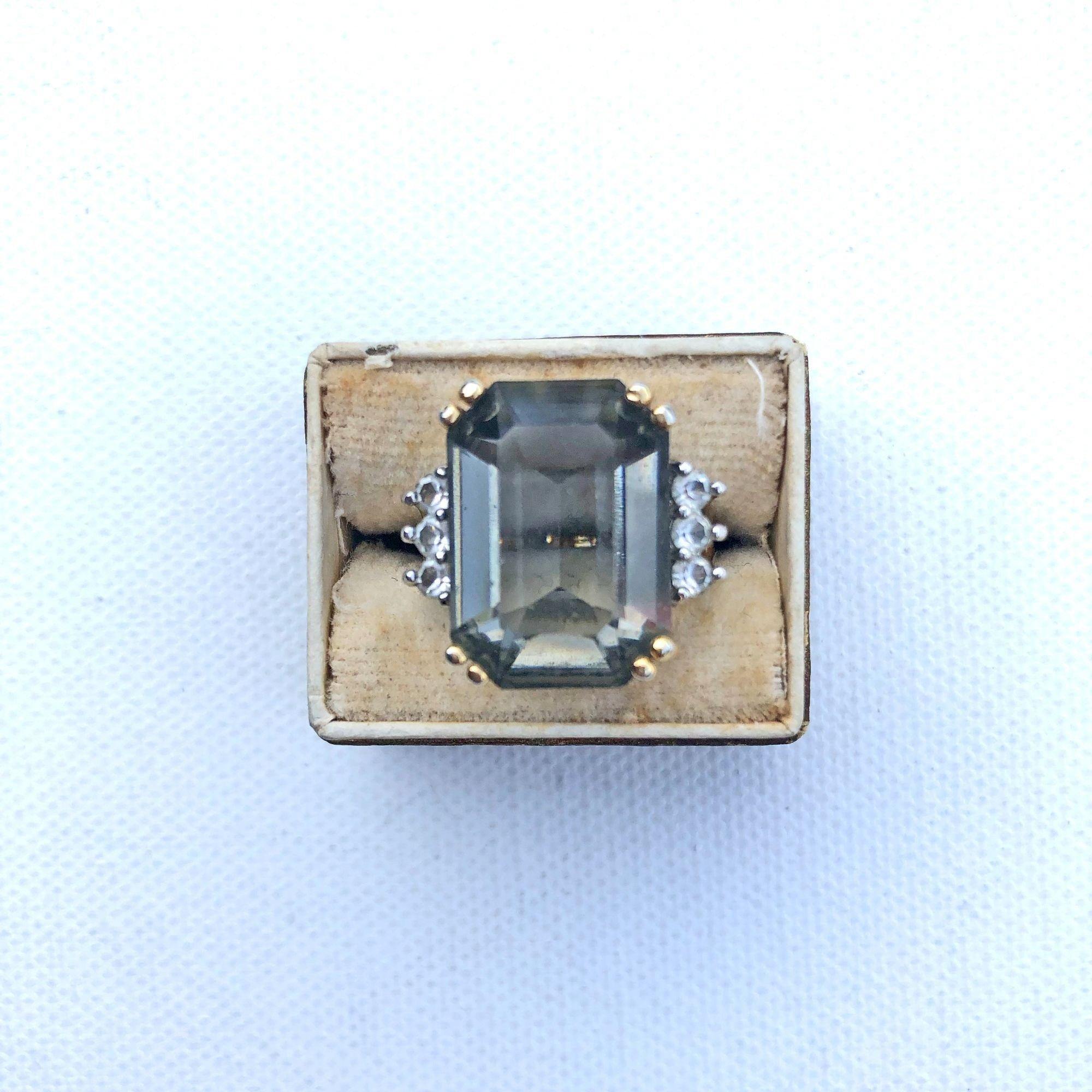 Vintage Smoke Crystal Statement Ring by Gold Filled - Vintage Meet Modern Vintage Jewelry - Chicago, Illinois - #oldhollywoodglamour #vintagemeetmodern #designervintage #jewelrybox #antiquejewelry #vintagejewelry