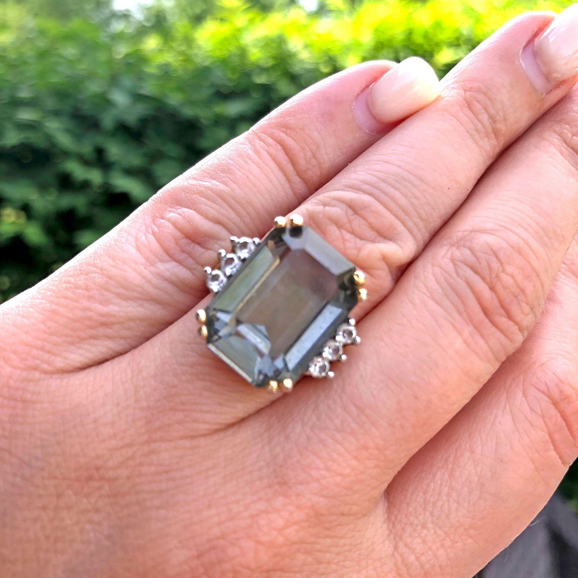 Vintage Smoke Crystal Statement Ring by Gold Filled - Vintage Meet Modern Vintage Jewelry - Chicago, Illinois - #oldhollywoodglamour #vintagemeetmodern #designervintage #jewelrybox #antiquejewelry #vintagejewelry
