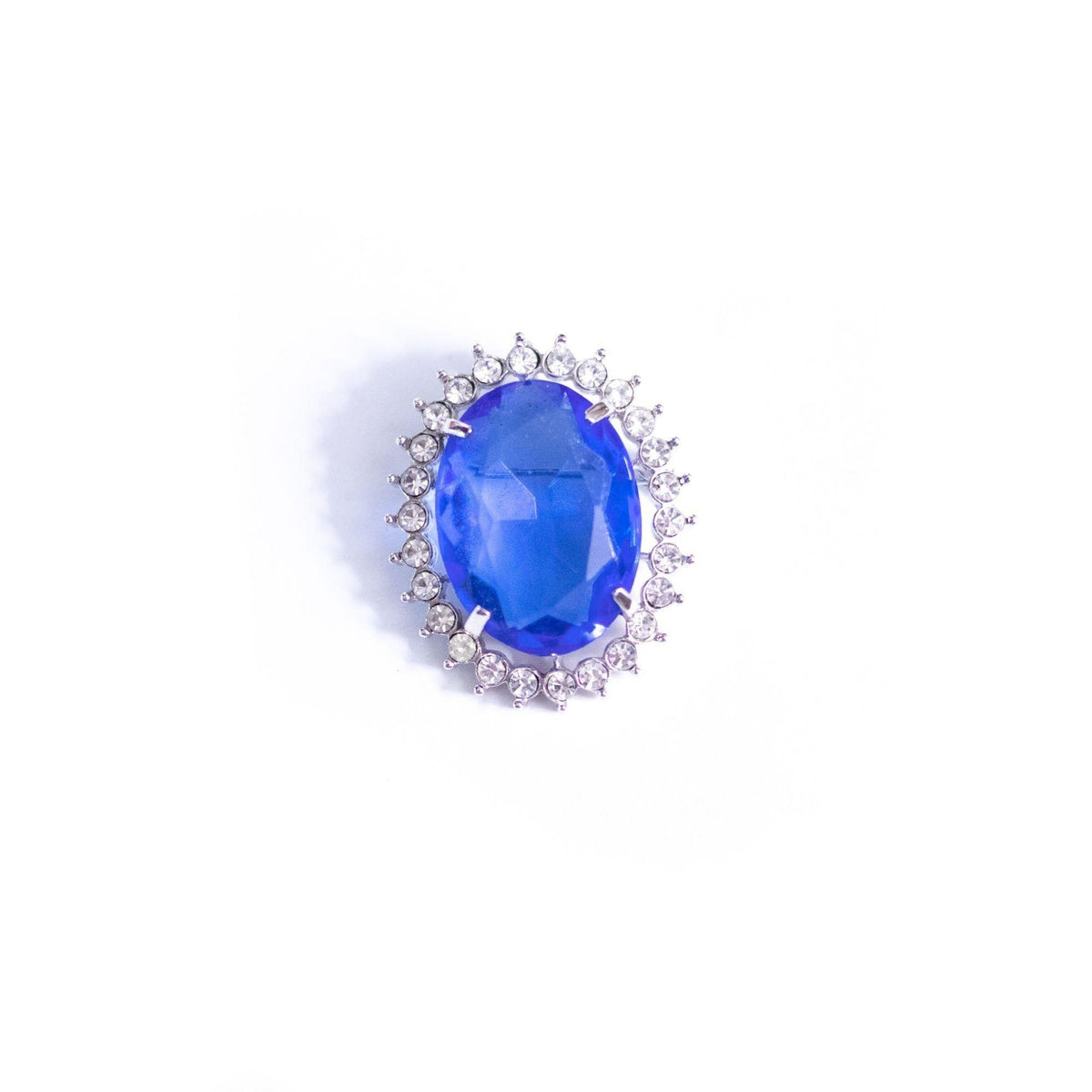 Vintage Large Blue Crystal Oval Brooch with Diamante Rhinestones