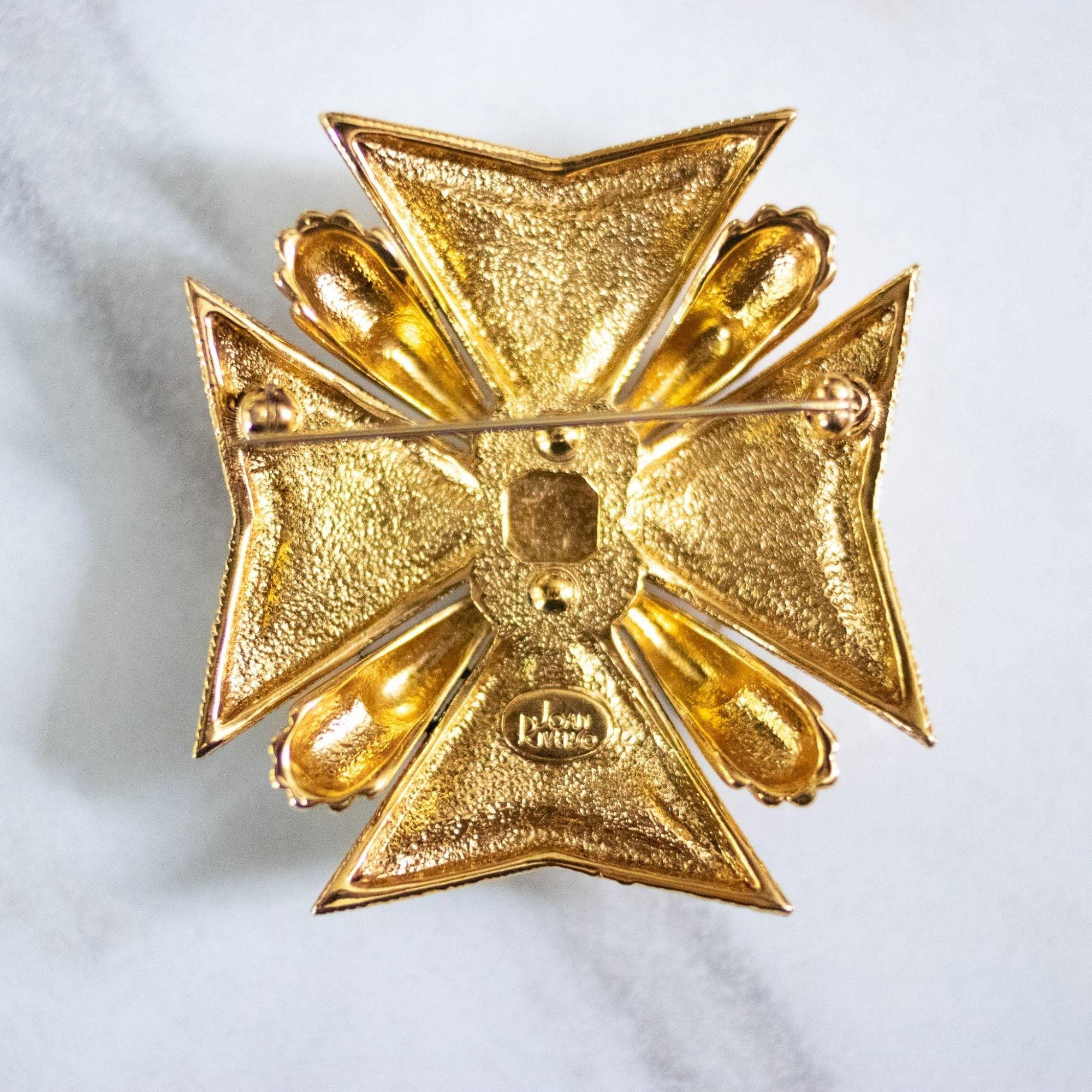 Vintage Joan Rivers Large Maltese Cross Brooch with Citrine Center and Diamante Rhinestones by Joan Rivers - Vintage Meet Modern Vintage Jewelry - Chicago, Illinois - #oldhollywoodglamour #vintagemeetmodern #designervintage #jewelrybox #antiquejewelry #vintagejewelry