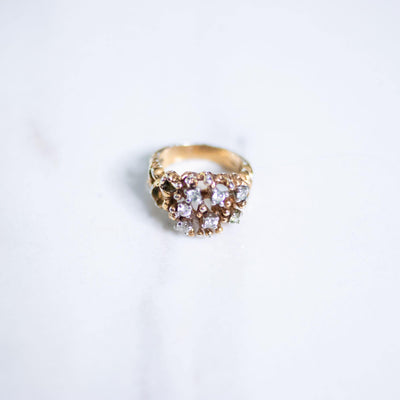 Vintage Brutalist Modern Gold Chunky Statement Ring with Rhinestones by Unsigned Beauty - Vintage Meet Modern Vintage Jewelry - Chicago, Illinois - #oldhollywoodglamour #vintagemeetmodern #designervintage #jewelrybox #antiquejewelry #vintagejewelry