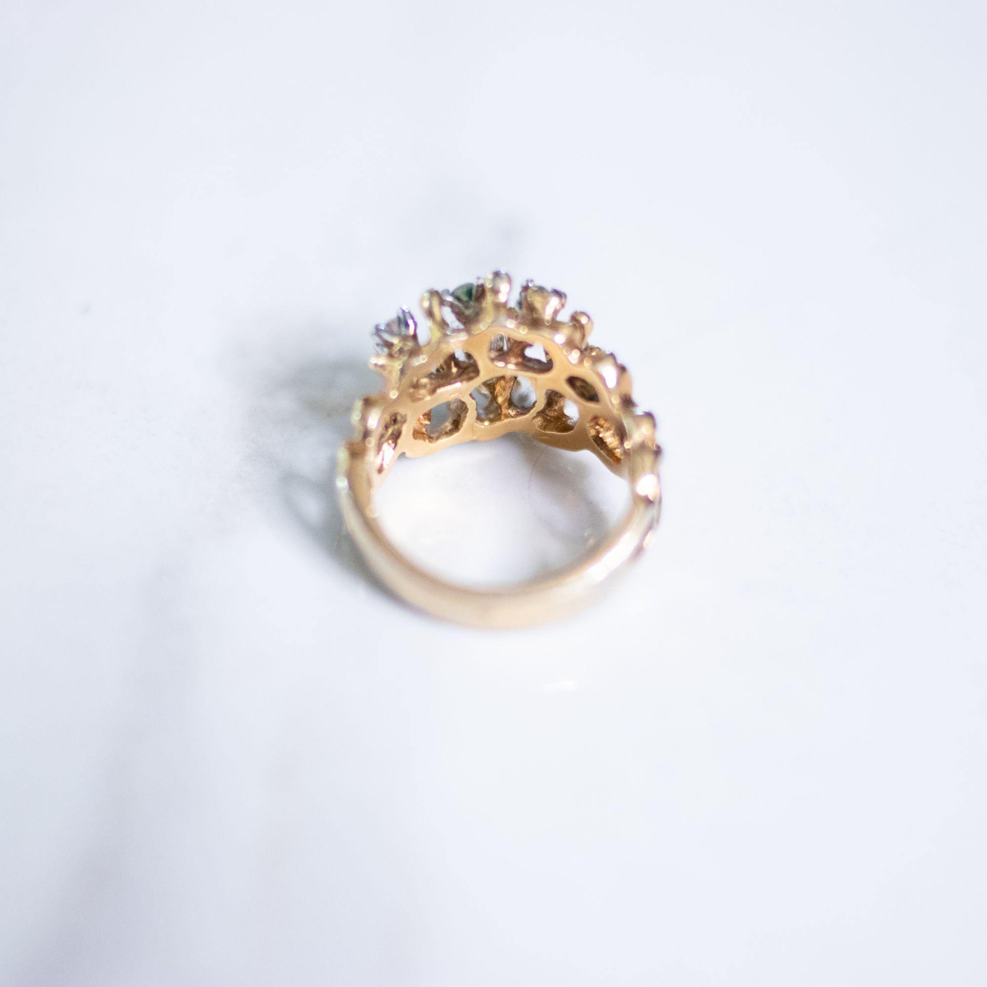 Vintage Brutalist Modern Gold Chunky Statement Ring with Rhinestones by Unsigned Beauty - Vintage Meet Modern Vintage Jewelry - Chicago, Illinois - #oldhollywoodglamour #vintagemeetmodern #designervintage #jewelrybox #antiquejewelry #vintagejewelry