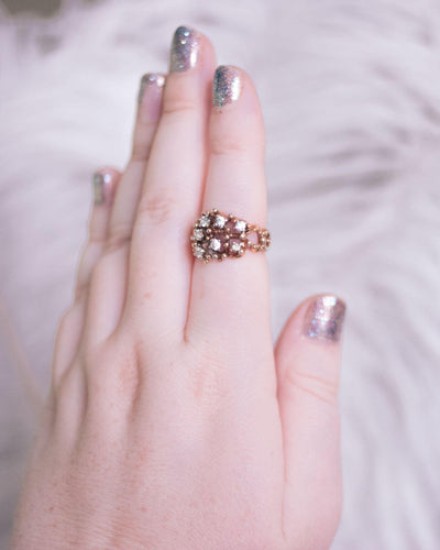 Vintage Brutalist Modern Gold Chunky Statement Ring with Rhinestones by Unsigned Beauty - Vintage Meet Modern Vintage Jewelry - Chicago, Illinois - #oldhollywoodglamour #vintagemeetmodern #designervintage #jewelrybox #antiquejewelry #vintagejewelry