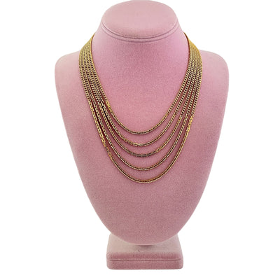 Vintage Monet Five Strand Mixed Media Gold Graduated Chain Necklace by Monet - Vintage Meet Modern Vintage Jewelry - Chicago, Illinois - #oldhollywoodglamour #vintagemeetmodern #designervintage #jewelrybox #antiquejewelry #vintagejewelry